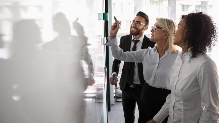 People drawing a map of ATS integrations on a whiteboard